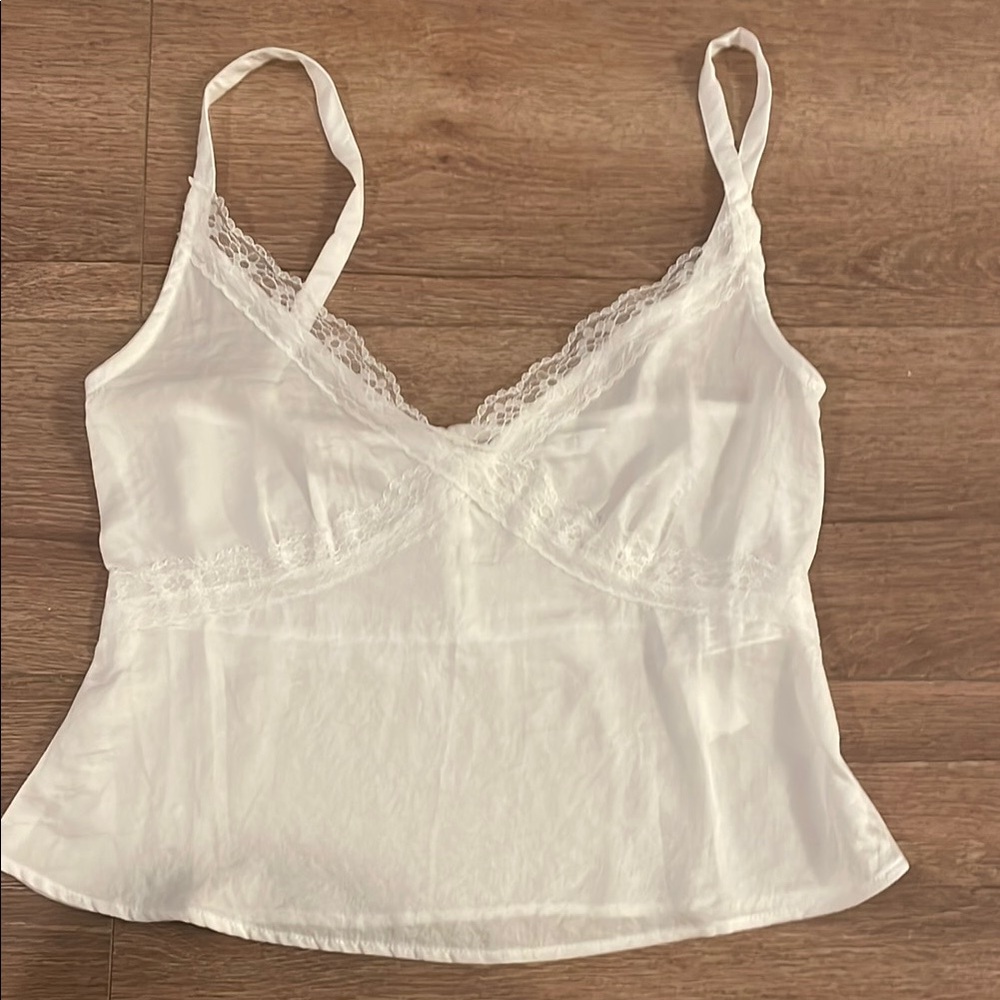 Stradivarius White Lace Trim Camisole